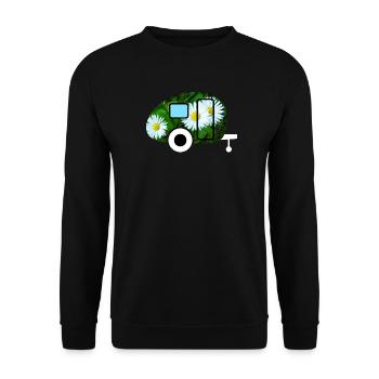 Caravan Gänseblume Wohnwagen Camping Retro Vintage - Unisex Pullover - Schwarz - Vorne - Alina (178cm) & Michal (187cm)