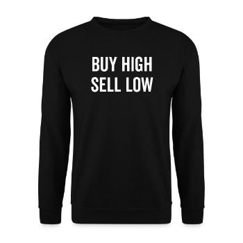 Hoch kaufen, niedrig verkaufen - Unisex Pullover - Schwarz - Vorne - Alina (178cm) & Michal (187cm)