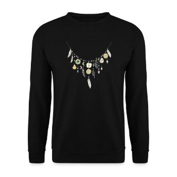 Zarte Halskette aus Früchten und Federn - Unisex Pullover - Schwarz - Vorne - Alina (178cm) & Michal (187cm)