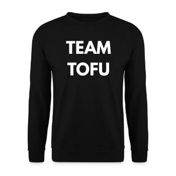Team Tofu – Vegan Statement - Unisex Pullover - Schwarz - Vorne - Alina (178cm) & Michal (187cm)