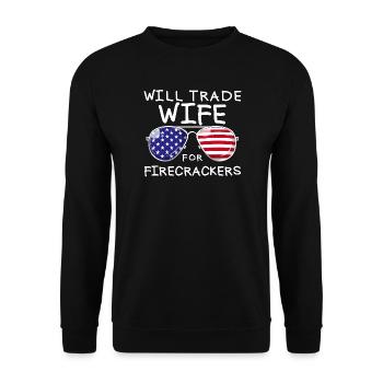 Troquez la femme pour les feux d’artifice masculins le 4 juillet - Sweat-shirt Unisexe - noir - Devant - Alina (178cm) & Michal (187cm)