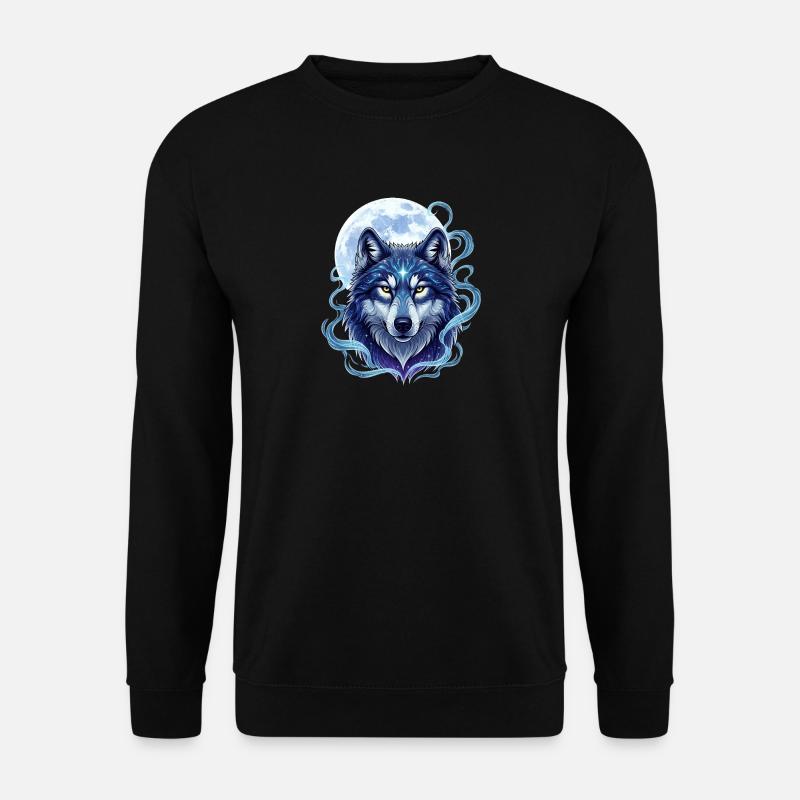 Mystischer Wolf mit Mondschein-Hintergrund - Unisex Pullover - Schwarz