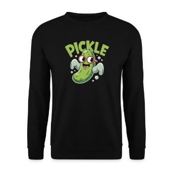Lustige Pickle Cartoon-Figur - Unisex Pullover - Schwarz - Vorne - Alina (178cm) & Michal (187cm)