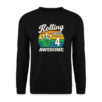 Retro Bowling 4. Geburtstag Design - Unisex Pullover - Schwarz - Vorne - Alina (178cm) & Michal (187cm)