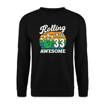 Bowling 33th Birthday Celebration Graphic - Unisex Sweatshirt - black - Front - Alina (178cm) & Michal (187cm)