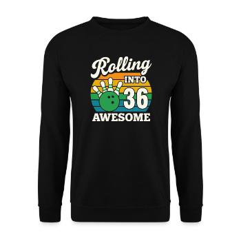 Retro Bowling 36. Geburtstag Grafik - Unisex Pullover - Schwarz - Vorne - Alina (178cm) & Michal (187cm)