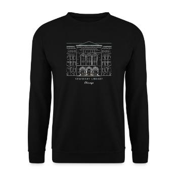 Historisches Chicago Bibliotheksdesign - Unisex Pullover - Schwarz - Vorne - Alina (178cm) & Michal (187cm)