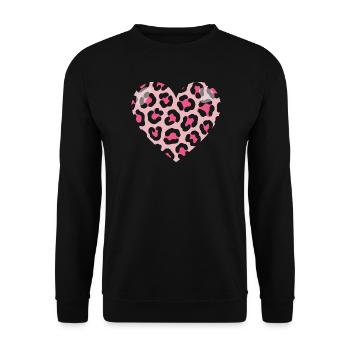 Leopard Liebe Herz - Unisex Pullover - Schwarz - Vorne - Alina (178cm) & Michal (187cm)