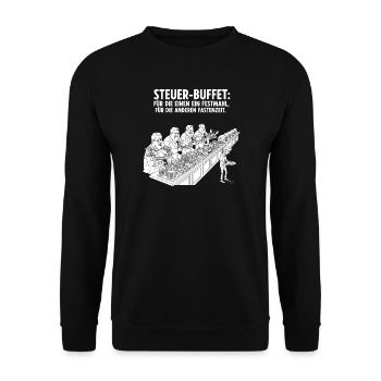 Steuer-Buffet - Unisex Pullover - Schwarz - Vorne - Alina (178cm) & Michal (187cm)