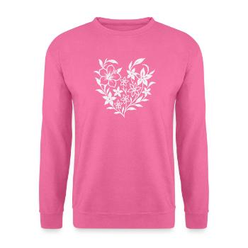 Blumiges Herzmuster in Weiß - Unisex Pullover - Pink - Vorne