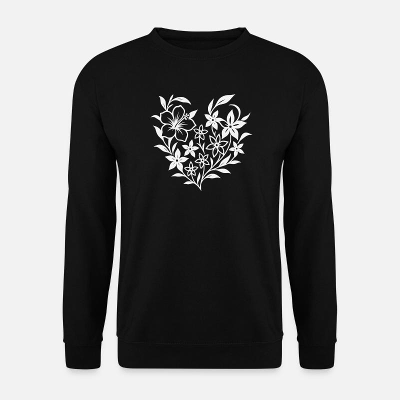 Blumiges Herzmuster in Weiß - Unisex Pullover - Schwarz