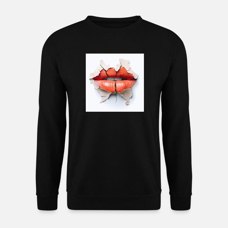 Kräftige Lippen auf rissiger Wand - Unisex Pullover - Schwarz