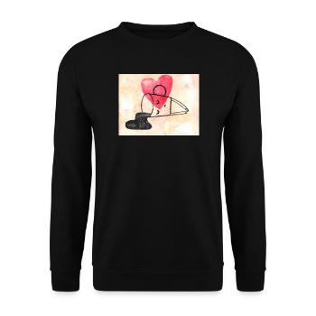 Herzmotiv mit  Linienkunst verliebte Kaffeetasse - Unisex Pullover - Schwarz - Vorne - Alina (178cm) & Michal (187cm)