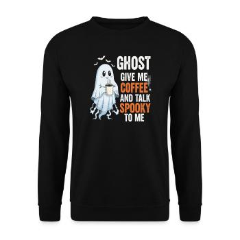 Spooky Ghost with Coffee Illustration - Unisex Sweatshirt - black - Front - Alina (178cm) & Michal (187cm)