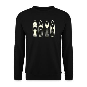 Minimalistische abstrakte Surfbretter - Unisex Pullover - Schwarz - Vorne - Alina (178cm) & Michal (187cm)