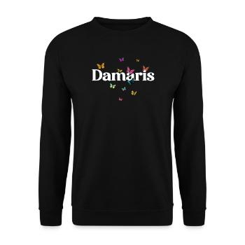 Beautiful girl's name with butterflies DAMARIS - Unisex Sweatshirt - black - Front - Alina (178cm) & Michal (187cm)