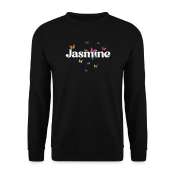 Beautiful girl's name with butterflies JASMINE - Unisex Sweatshirt - black - Front - Alina (178cm) & Michal (187cm)