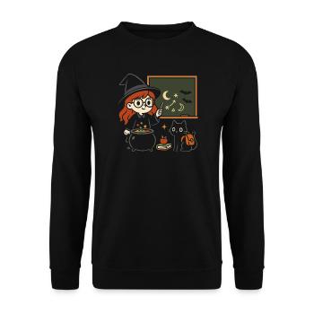 Cute Little Witch with Cat Back to School Motif - Unisex Sweatshirt - black - Front - Alina (178cm) & Michal (187cm)