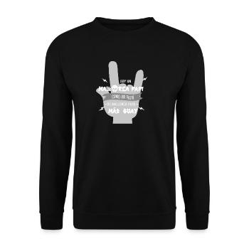 Humorvolles Mallorca Papa Papi Motiv - Unisex Pullover - Schwarz - Vorne - Alina (178cm) & Michal (187cm)