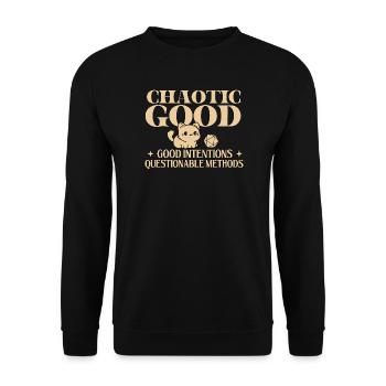Chaotisch Gute Absichten RPG Ausrichtung Humor - Unisex Pullover - Schwarz - Vorne - Alina (178cm) & Michal (187cm)