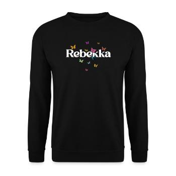 Schöner Mädchenname mit Schmetterlingen REBEKKA - Unisex Pullover - Schwarz - Vorne - Alina (178cm) & Michal (187cm)