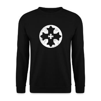 Ostkoptisches Kreuz im weißen Kreis - Unisex Pullover - Schwarz - Vorne - Alina (178cm) & Michal (187cm)