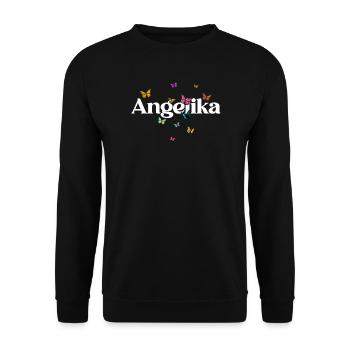 Schöner Mädchenname mit Schmetterlingen ANGELIKA - Unisex Pullover - Schwarz - Vorne - Alina (178cm) & Michal (187cm)