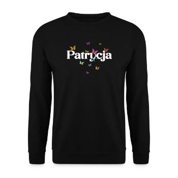 Schöner Mädchenname mit Schmetterlingen PATRYCJA - Unisex Pullover - Schwarz - Vorne - Alina (178cm) & Michal (187cm)