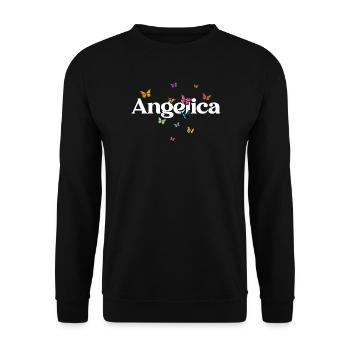 Beau prénom de fille avec des papillons ANGELICA - Sweat-shirt Unisexe - noir - Devant - Alina (178cm) & Michal (187cm)