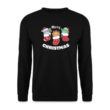 Cute dinosaurs in Christmas socks for Christmas - Unisex Sweatshirt - black - Front - Alina (178cm) & Michal (187cm)