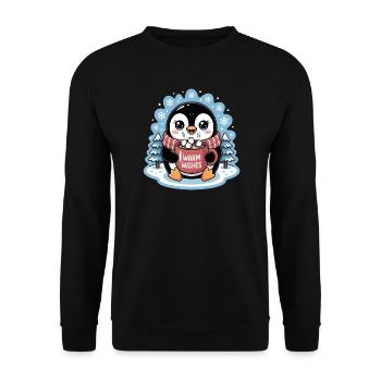 Pingouin, vœux chaleureux d'hiver avec une tasse de cacao - Sweat-shirt Unisexe - noir - Devant - Alina (178cm) & Michal (187cm)