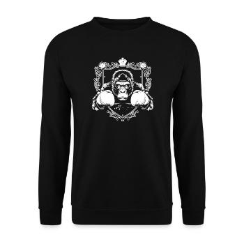 Starker Gorilla mit Kampfhandschuhen - Unisex Pullover - Schwarz - Vorne - Alina (178cm) & Michal (187cm)