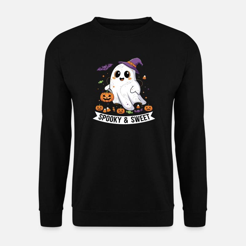 Niedlicher Halloween-Geist mit Kürbiskorb - Unisex Pullover - Schwarz