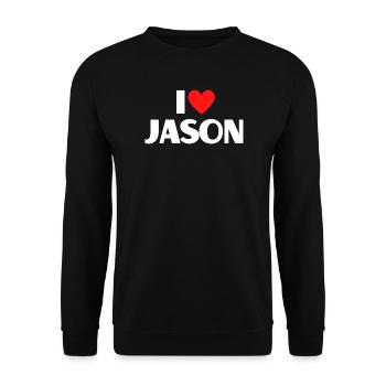 I love Jason Rotes Herz Romantischer Name Fan - Unisex Pullover - Schwarz - Vorne - Alina (178cm) & Michal (187cm)