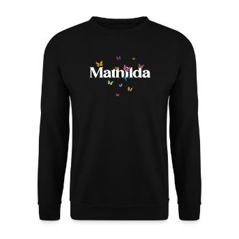 Schöner Mädchenname mit Schmetterlingen MATHILDA - Unisex Pullover - Schwarz - Vorne - Alina (178cm) & Michal (187cm)