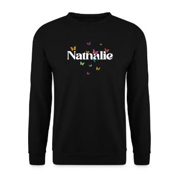 Beautiful girl's name with butterflies NATHALIE - Unisex Sweatshirt - black - Front - Alina (178cm) & Michal (187cm)