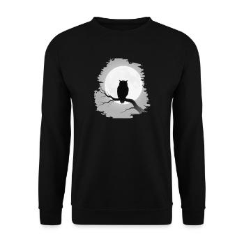 Halloween Eule Vollmond Nacht Spooky Design - Unisex Pullover - Schwarz - Vorne - Alina (178cm) & Michal (187cm)