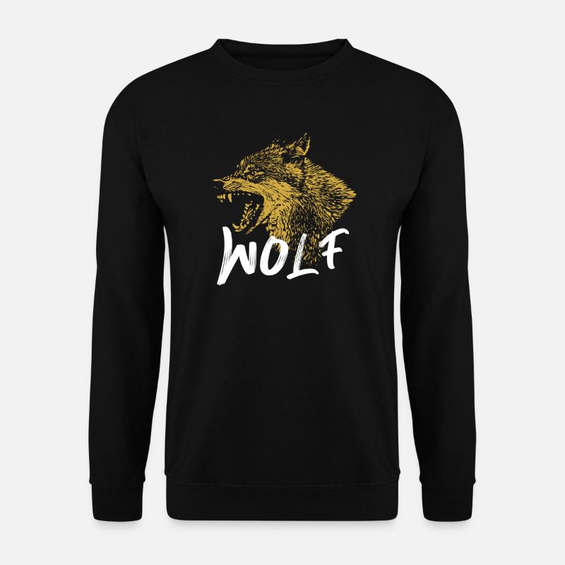 Golden Wolf Illustration Design - Unisex Sweatshirt - black