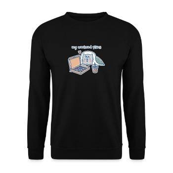 Kawaii Katze mit Pizza Design - Unisex Pullover - Schwarz - Vorne - Alina (178cm) & Michal (187cm)