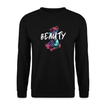 Bunte Kampffisch-Illustration mit Mot Beauté - Unisex Pullover - Schwarz - Vorne - Alina (178cm) & Michal (187cm)