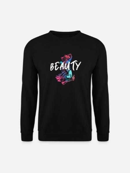 Bunte Kampffisch-Illustration mit Mot Beauté - Unisex Pullover - Schwarz