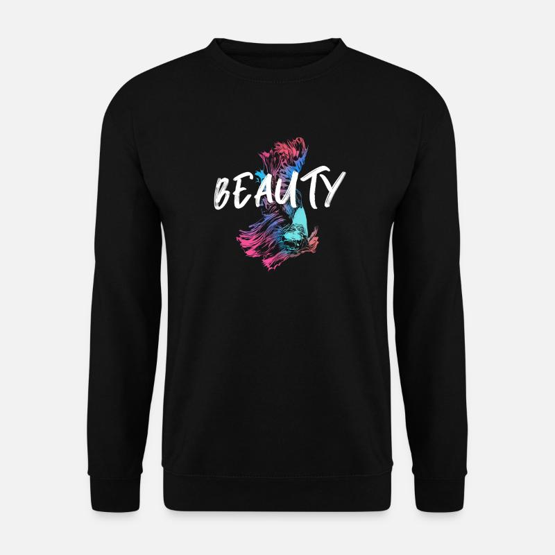 Bunte Kampffisch-Illustration mit Mot Beauté - Unisex Pullover - Schwarz