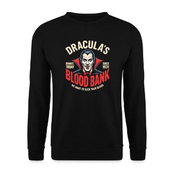 Dracula Blood Bank Vampir Humor - Unisex Pullover - Schwarz - Vorne - Alina (178cm) & Michal (187cm)