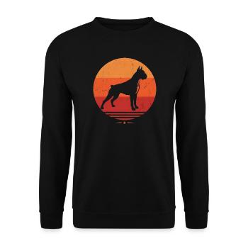 Boxer Hund Retro Sunset Silhouette Hundebesitzer - Unisex Pullover - Schwarz - Vorne - Alina (178cm) & Michal (187cm)
