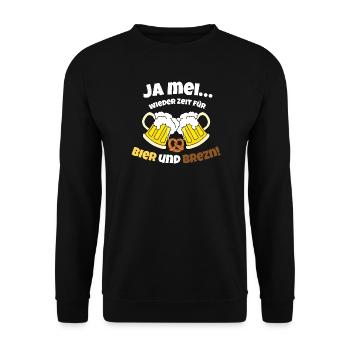 Ja Mei...wieder Zeit für Bier und Brezn! - Unisex Pullover - Schwarz - Vorne - Alina (178cm) & Michal (187cm)