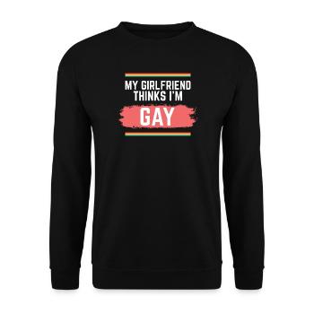 Pride Rainbow Meine Freundin denkt, dass ich schwul bin - Unisex Pullover - Schwarz - Vorne - Alina (178cm) & Michal (187cm)