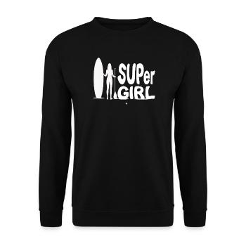 SUPer Girl mit Stand Up Paddle SUP Design  - Unisex Pullover - Schwarz - Vorne - Alina (178cm) & Michal (187cm)