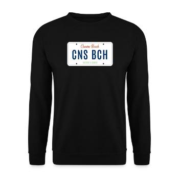 Cousins Beach – License Plate - Unisex Pullover - Schwarz - Vorne - Alina (178cm) & Michal (187cm)
