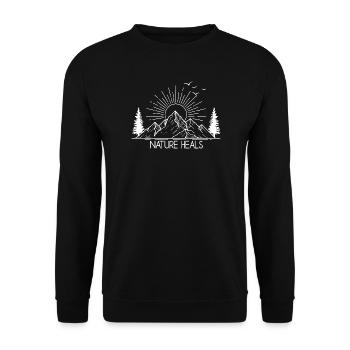 Sunrise Mountain Nature Illustration - Unisex Sweatshirt - black - Front - Alina (178cm) & Michal (187cm)