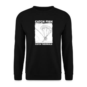 Angler mit Fallschirm - Unisex Pullover - Schwarz - Vorne - Alina (178cm) & Michal (187cm)